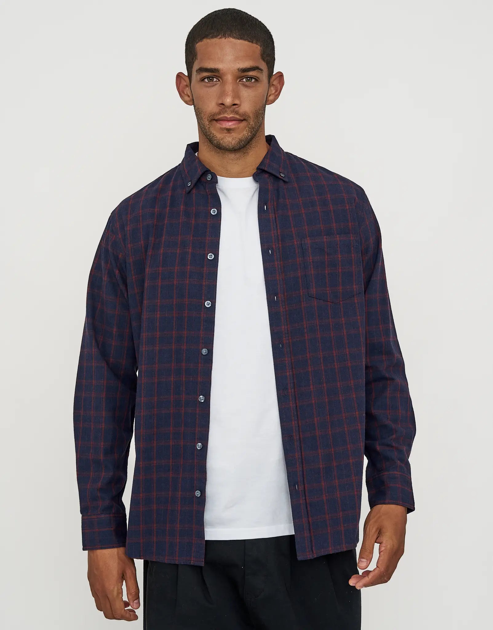 TRENDY SHIRTS #7758 Crimson Check Long Sleeve Shirt in Navy