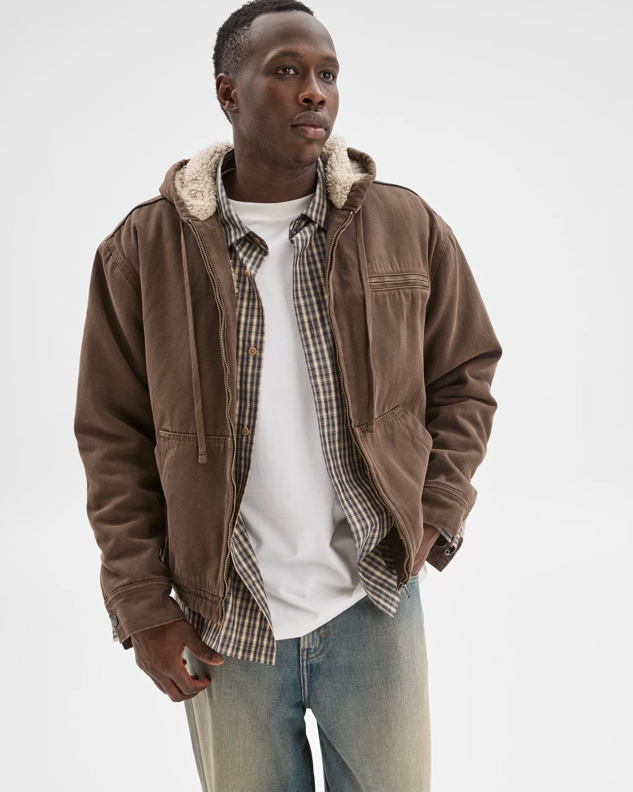 TRENDY SHIRTS #7782  Heavyweight Washed Hooded Worker Jacket - Choc Brown